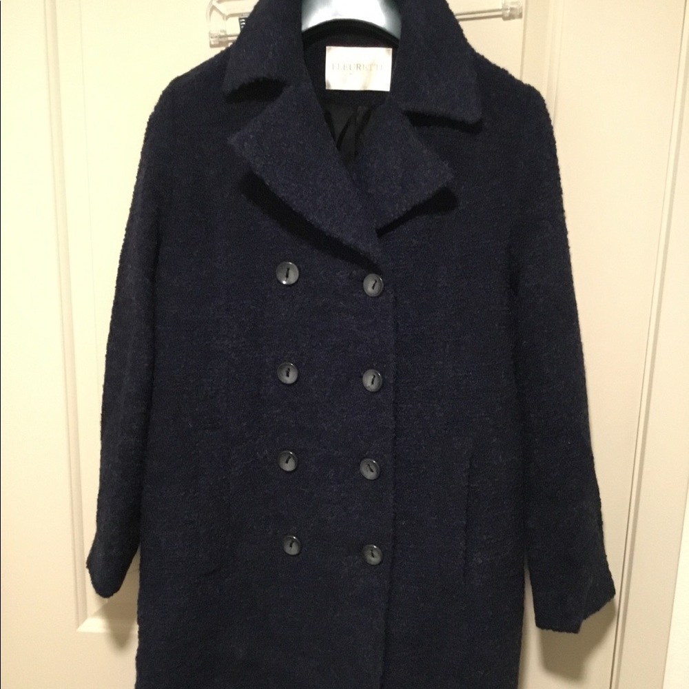 Fleurette Double breasted navy wool blend  coat 6
